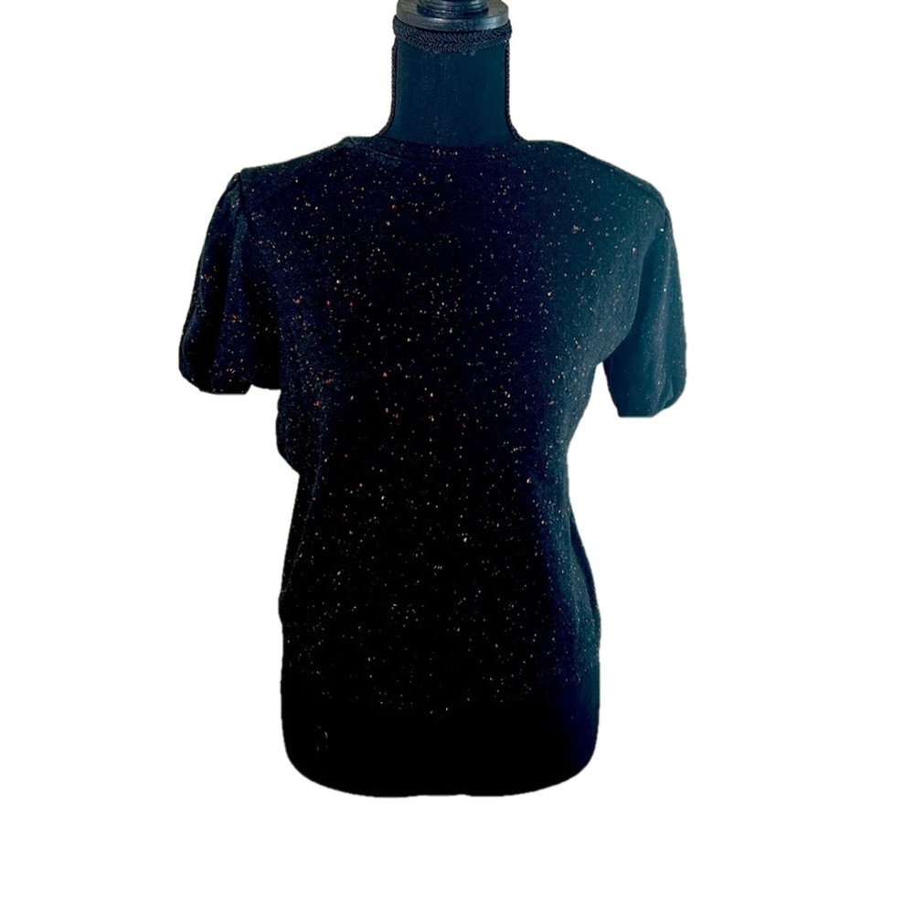 Hello Nite Women’s Short Sleeve Black w/Colored Speckles Sweater w/Twist Detail